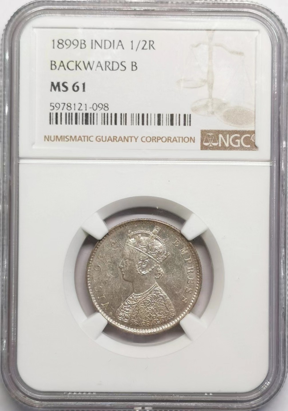 凡希社世界钱币微拍第二百十六期 1899B英属印度小维半卢比NGC-MS61