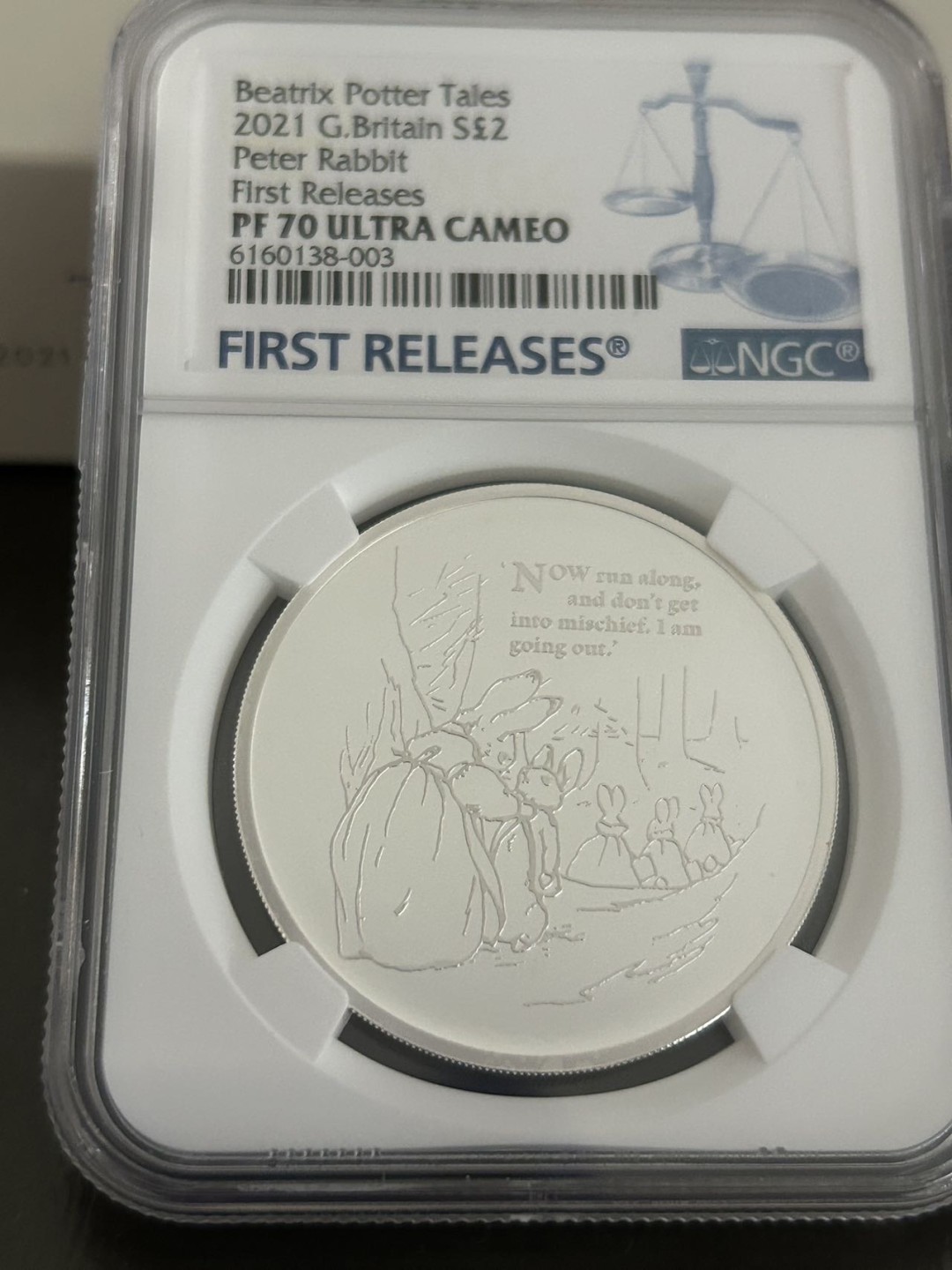 收藏联盟Quantum Auction 第199期拍卖  英国2021年2英镑1盎司彼得兔精制银币 NGC PF70UC 全网首枚满分 原装盒证