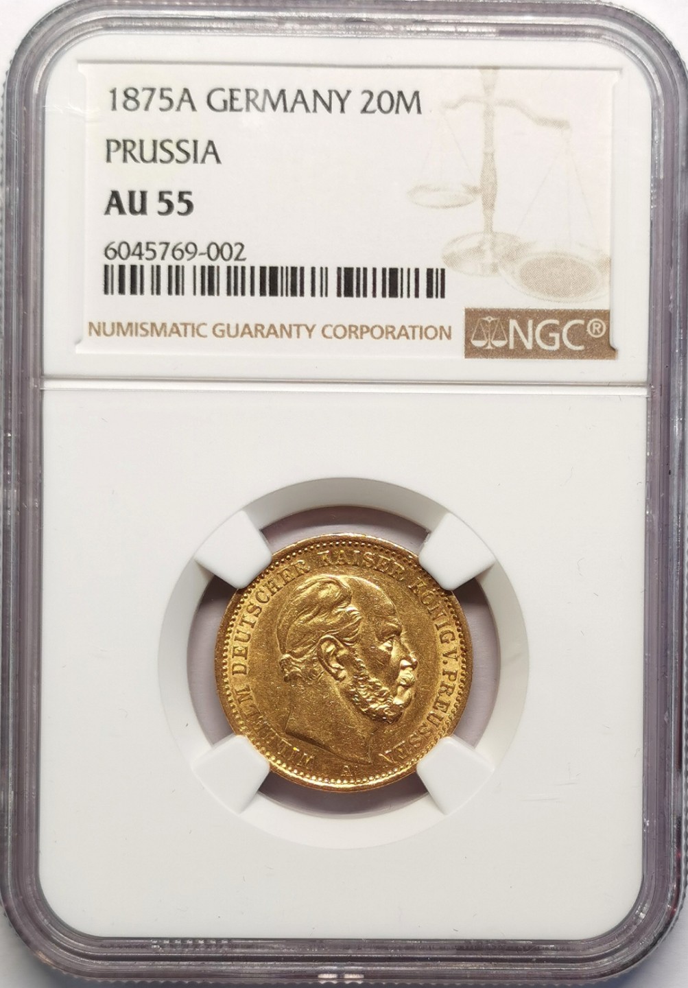 凡希社世界钱币微拍第二百十六期 1875普鲁士威廉一世短翅鹰20马克金币NGC-AU55