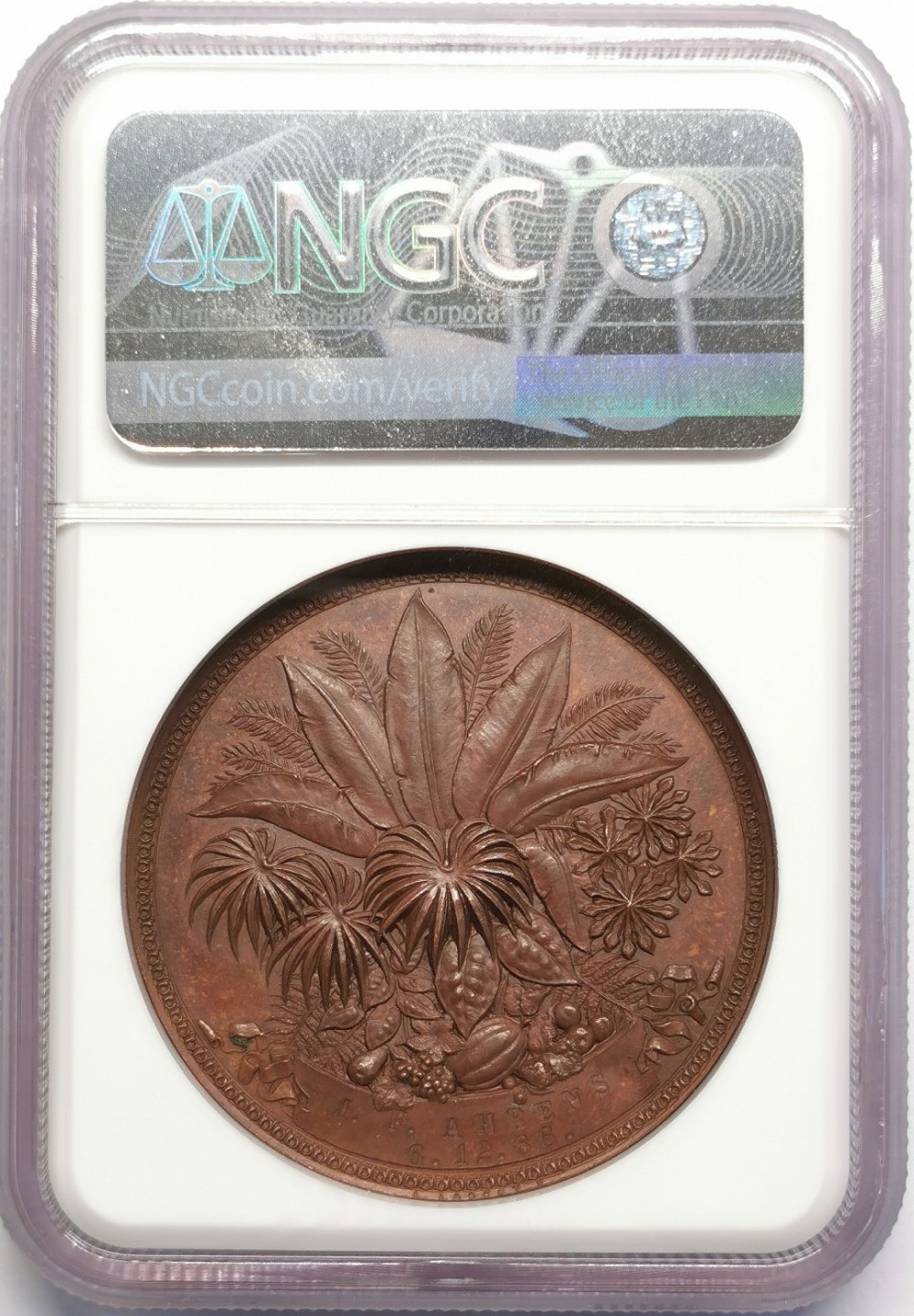 凡希社世界钱币微拍第二百十六期 1886德国园艺协会纪念铜章NGC-MS62雕刻精美！