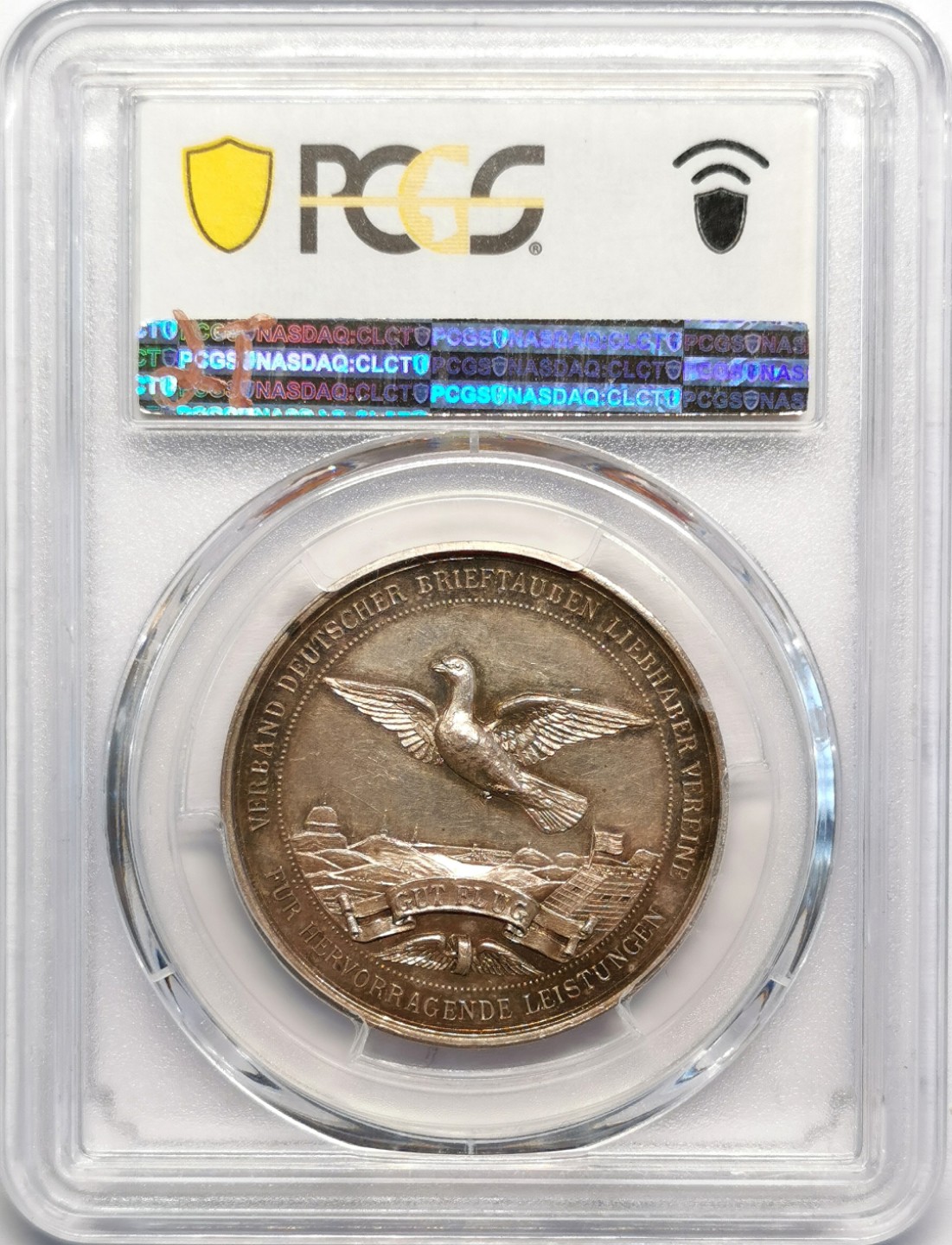 凡希社世界钱币微拍第二百十六期 十九世纪德国信鸽协会优胜银质奖章PCGS-SP63