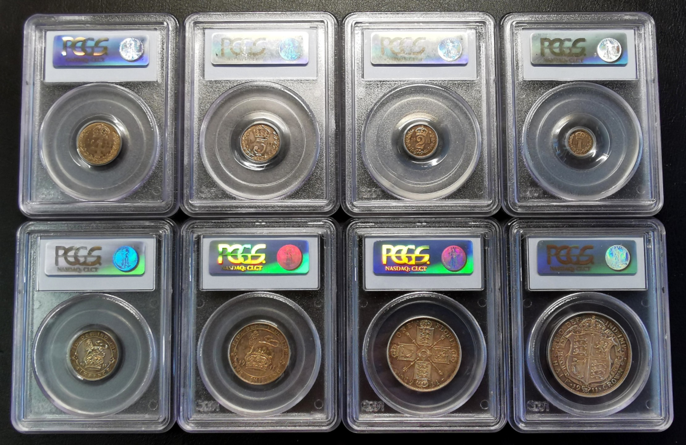 凡希社世界钱币微拍第二百十六期 荐！1911英国乔五精铸PS八枚收藏级！