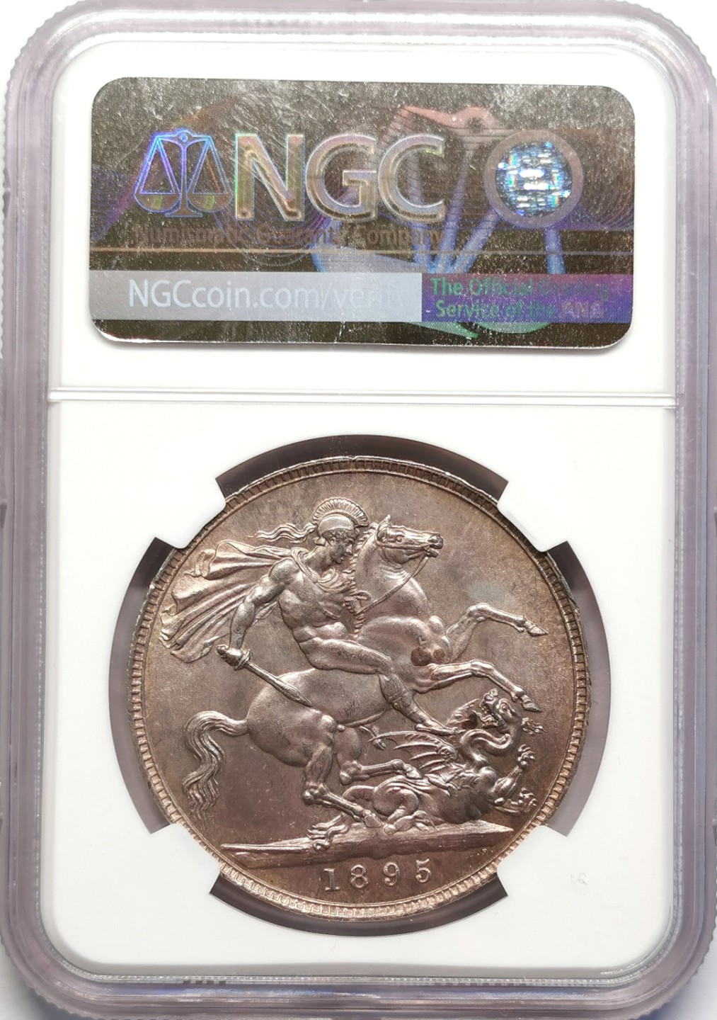 凡希社世界钱币微拍第二百十六期 荐！1895LIX英国老维批纱马剑NGC-MS64浅紫金色包浆收藏级！