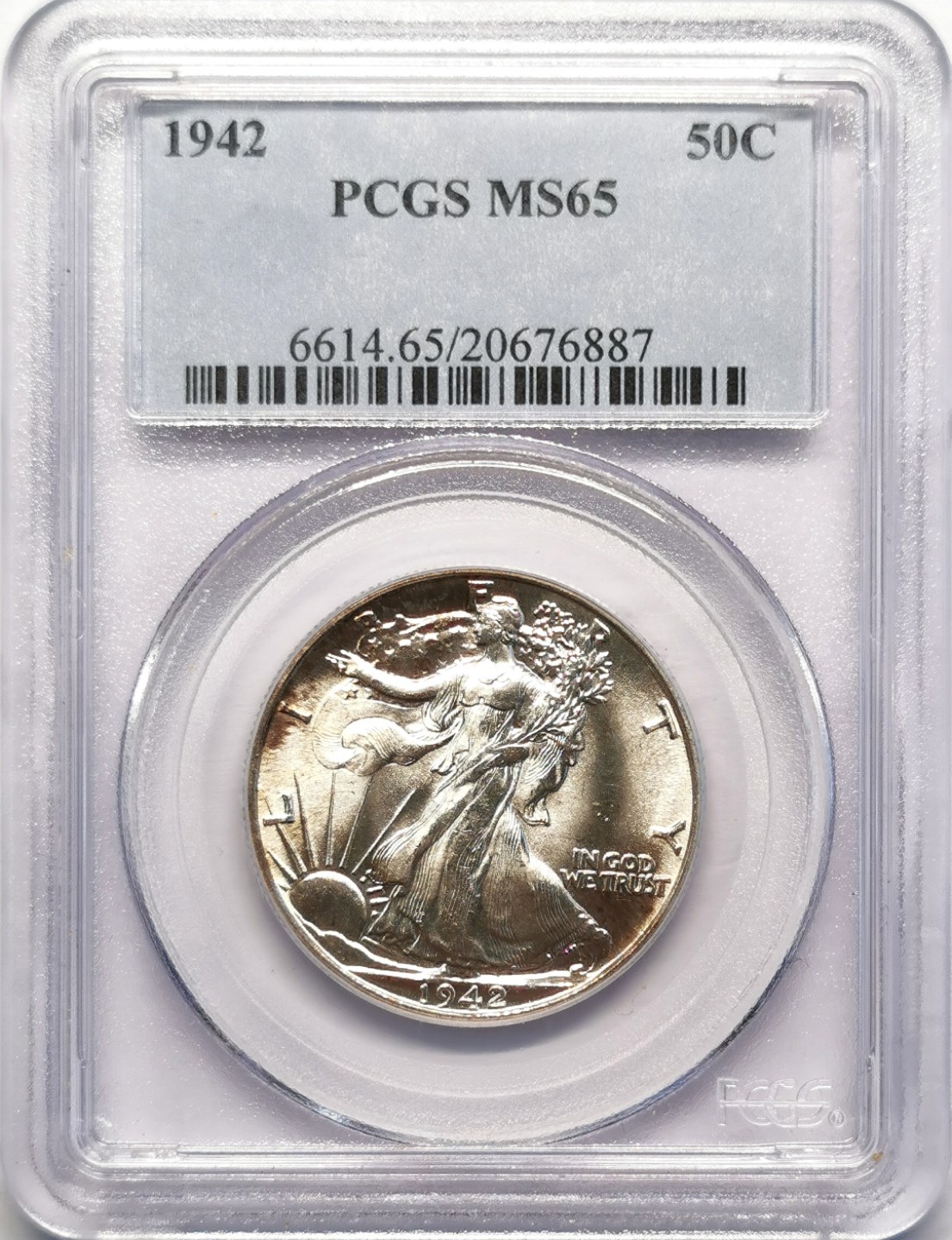 凡希社世界钱币微拍第二百十六期 1942美国行走50分银币PCGS-MS65强烈车轮光！