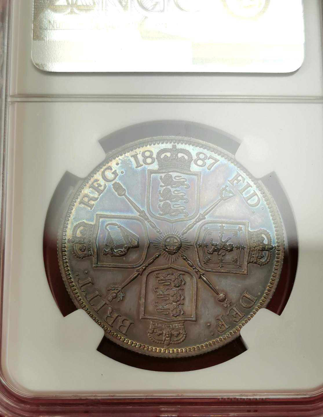 凡希社世界钱币微拍第二百十六期 稀！1887英国老维高冠双佛罗林NGC-PF64五彩绝美收藏级！