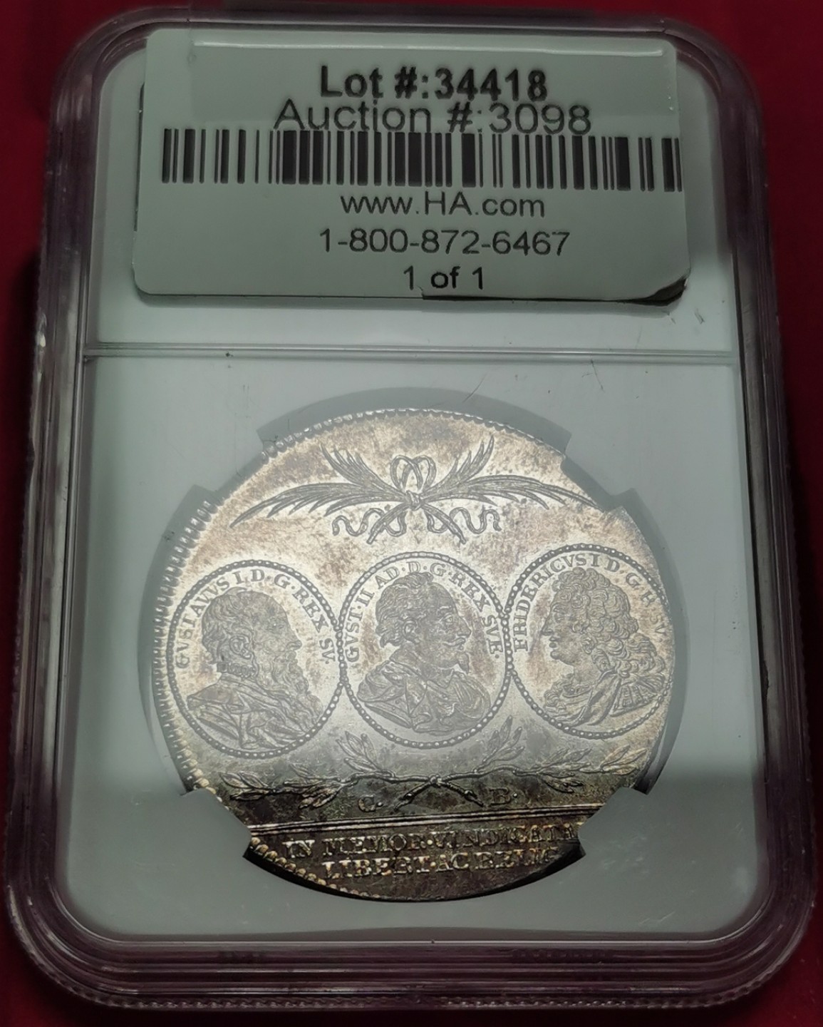 凡希社世界钱币微拍第二百十六期 稀！1821瑞典卡尔十四政治与宗教自由三百周年纪念RIKSDALER大银NGC-MS63间金包浆收藏级！