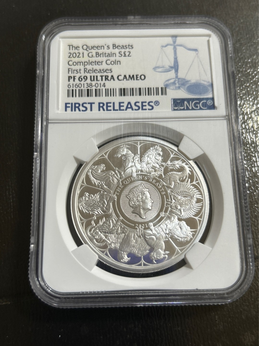 收藏联盟Quantum Auction 第201期拍卖 硬币场 2021年女王的神兽系列 2镑精制银币 证盒齐全 NGC PF 69UC