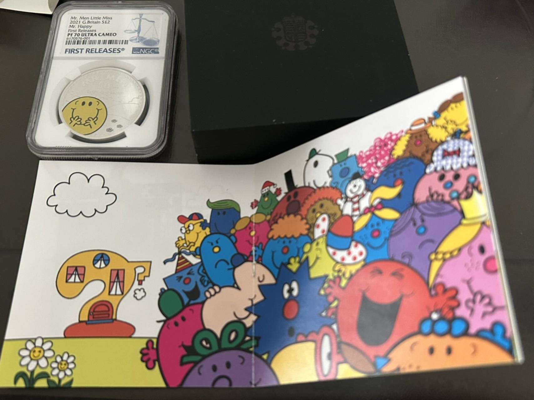 收藏联盟Quantum Auction 第212期拍卖  英国2021年2英镑 NGC PF70UC 满分级别 首发蓝标 Mr.Men Little Miss系列 阳光小姐姐彩色精制银币 