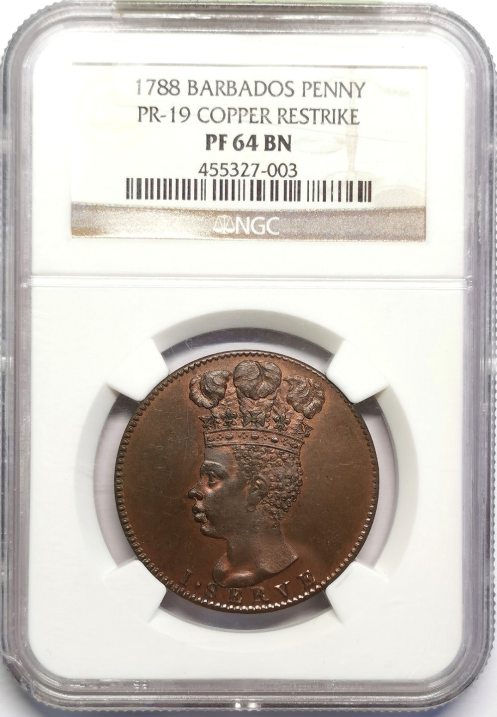 凡希社世界钱币微拍第二百十六期 1788巴巴多斯菠萝头便士大铜精铸NGC-PF64