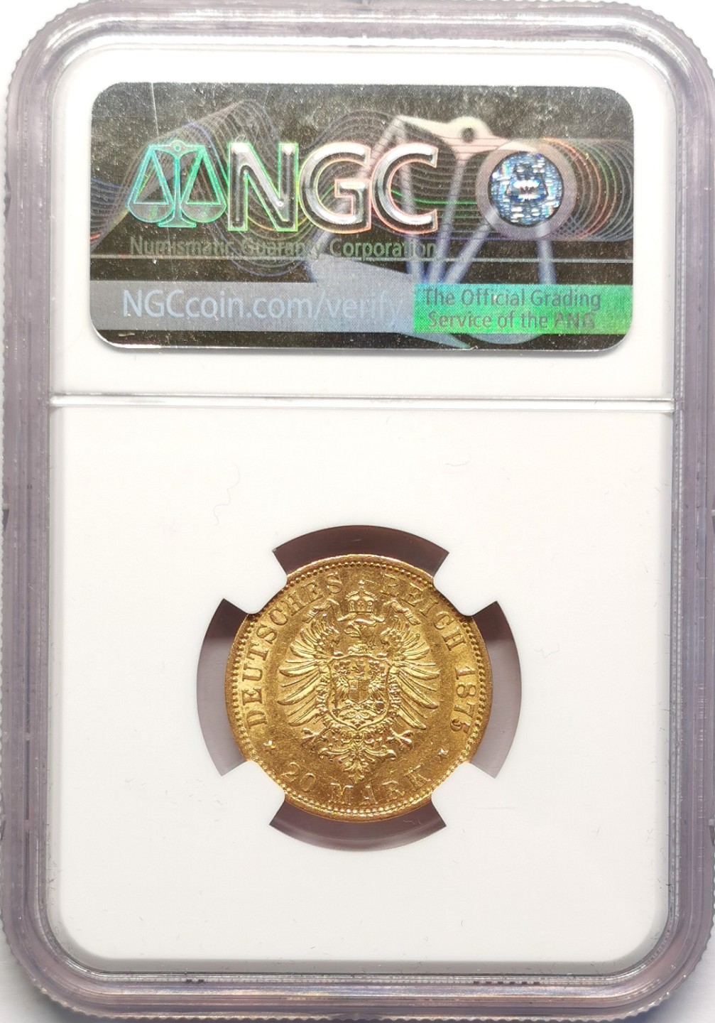 凡希社世界钱币微拍第二百十六期 1875普鲁士威廉一世短翅鹰20马克金币NGC-AU55
