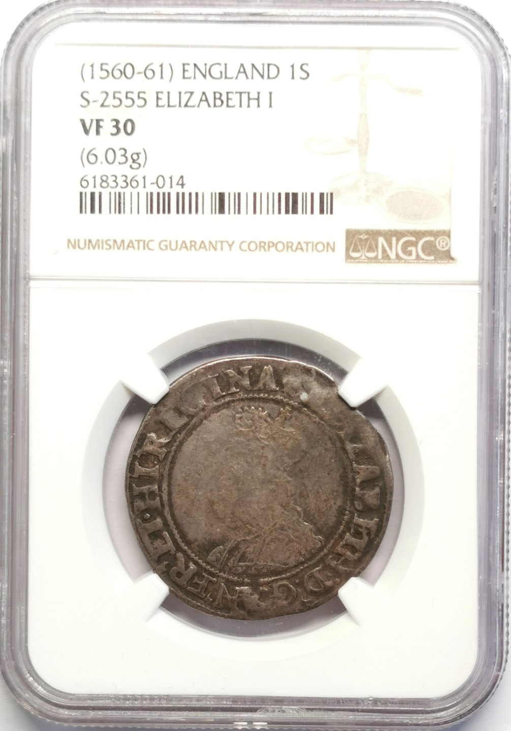 凡希社世界钱币微拍第二百十六期 1560-1英国伊丽莎白一世先令银币NGC-VF30
