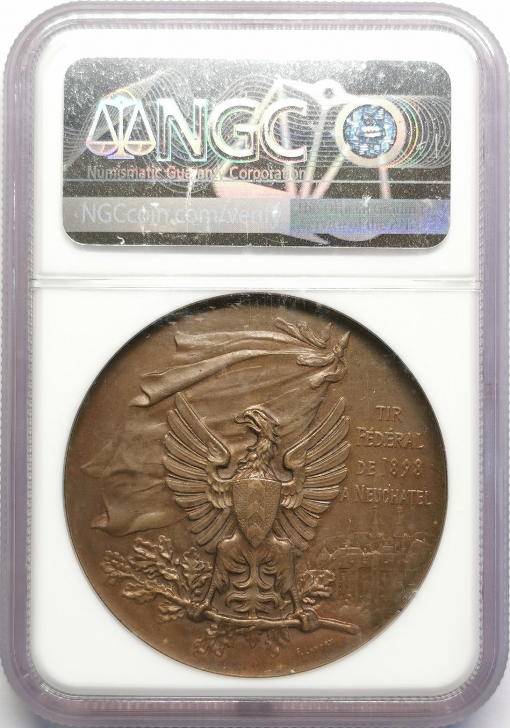 凡希社世界钱币微拍第二百十六期 1898瑞士纳沙泰尔射击节纪念铜章NGC-MS63