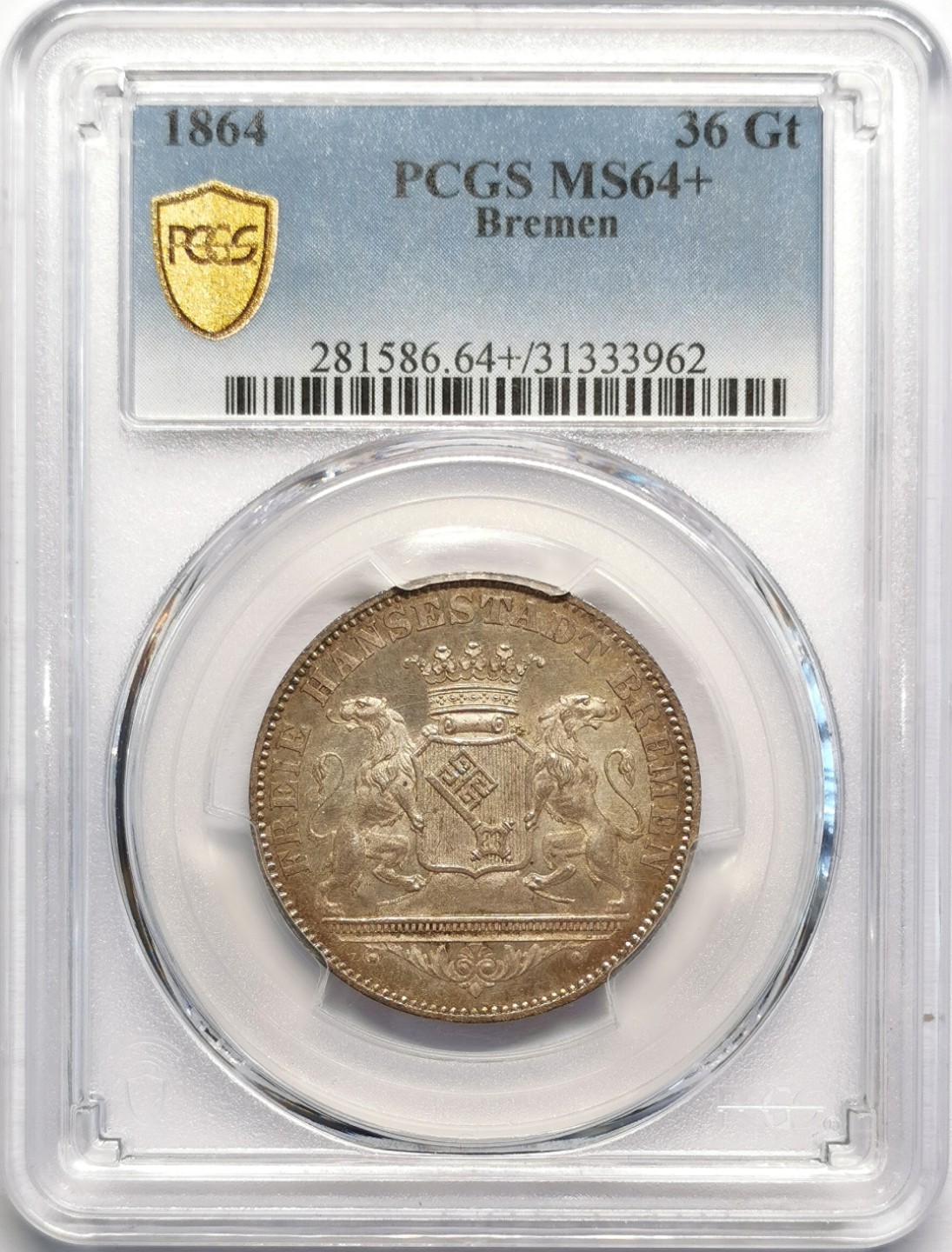 凡希社世界钱币微拍第二百十六期 1864不来梅32G银币PCGS-MS64+