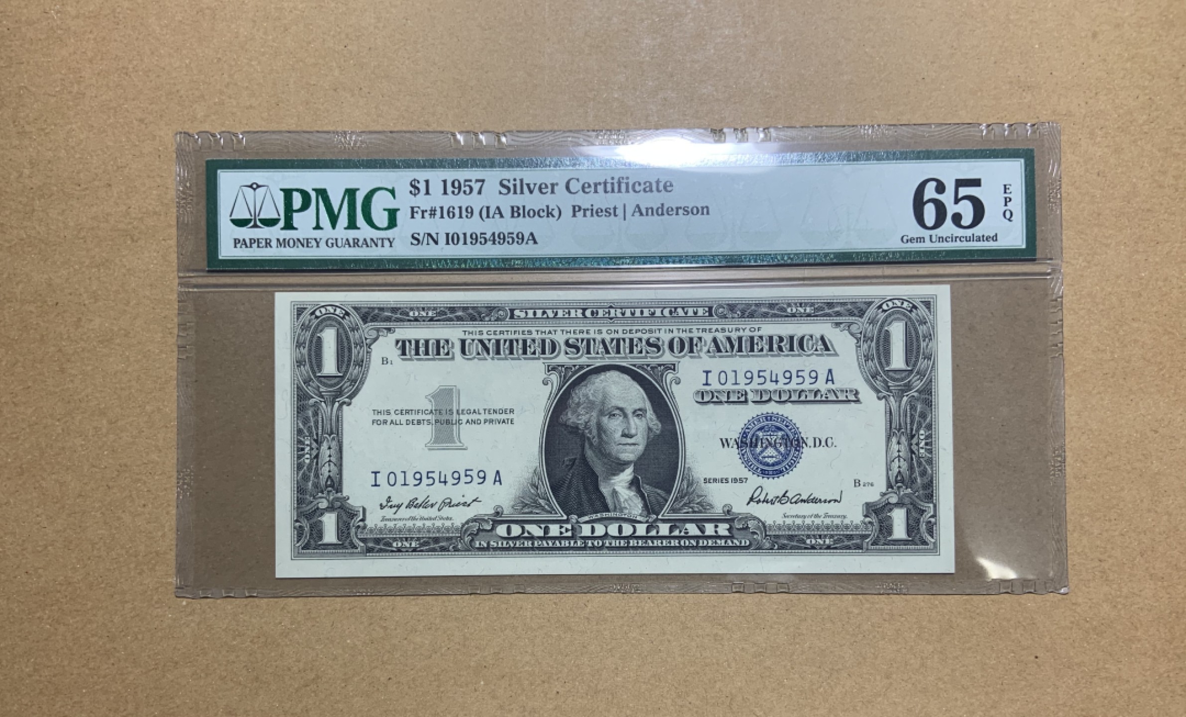 收藏联盟Quantum Auction 第200期拍卖  美国1957年1美元银币券 PMG65 