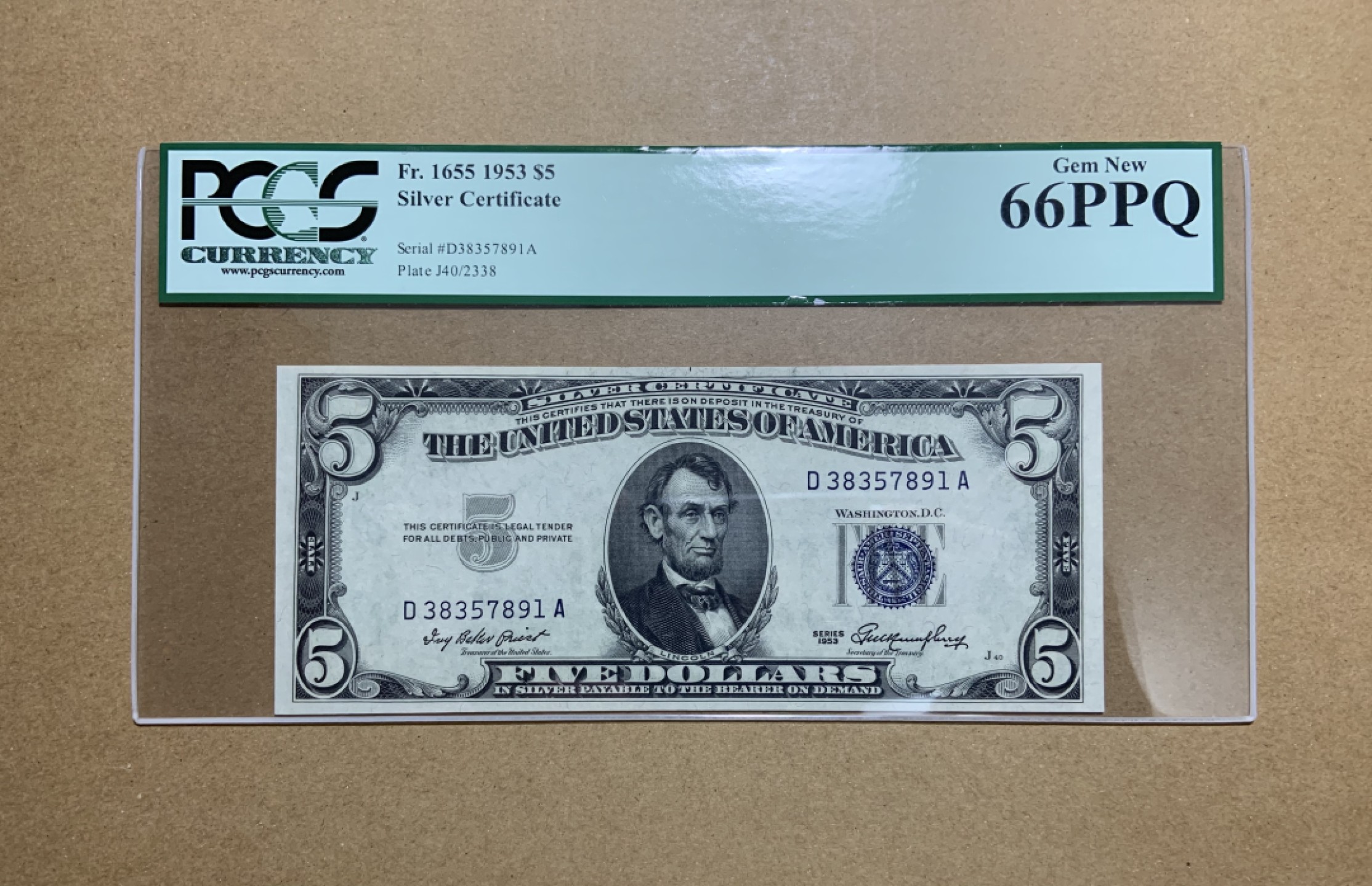 收藏联盟Quantum Auction 第200期拍卖  美国1953年5美元银币券 PCGS66