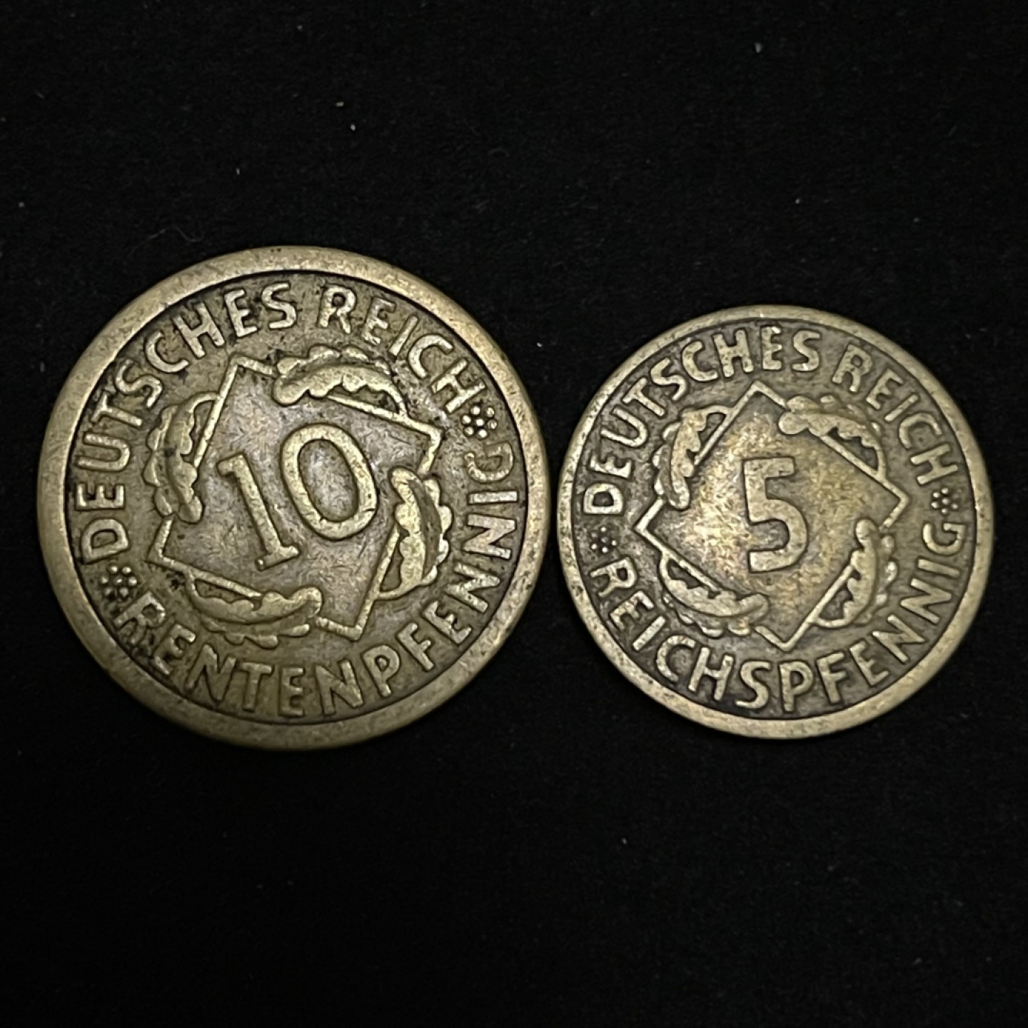 外国硬币0元起拍（13）22号所有订单统一发货 德国魏玛共和国1924年5，10芬尼铜币