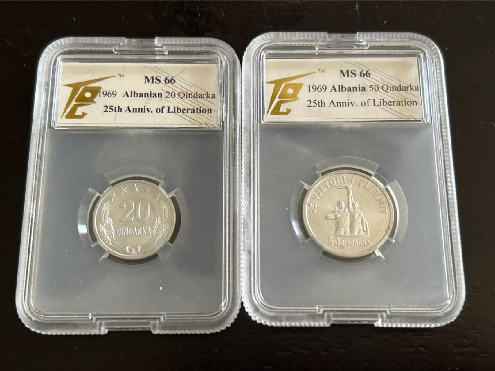 收藏联盟Quantum Auction 第201期拍卖 硬币场 1969年阿尔巴尼亚 解放25周年纪念币 1套5枚 中国代造 TQG评级