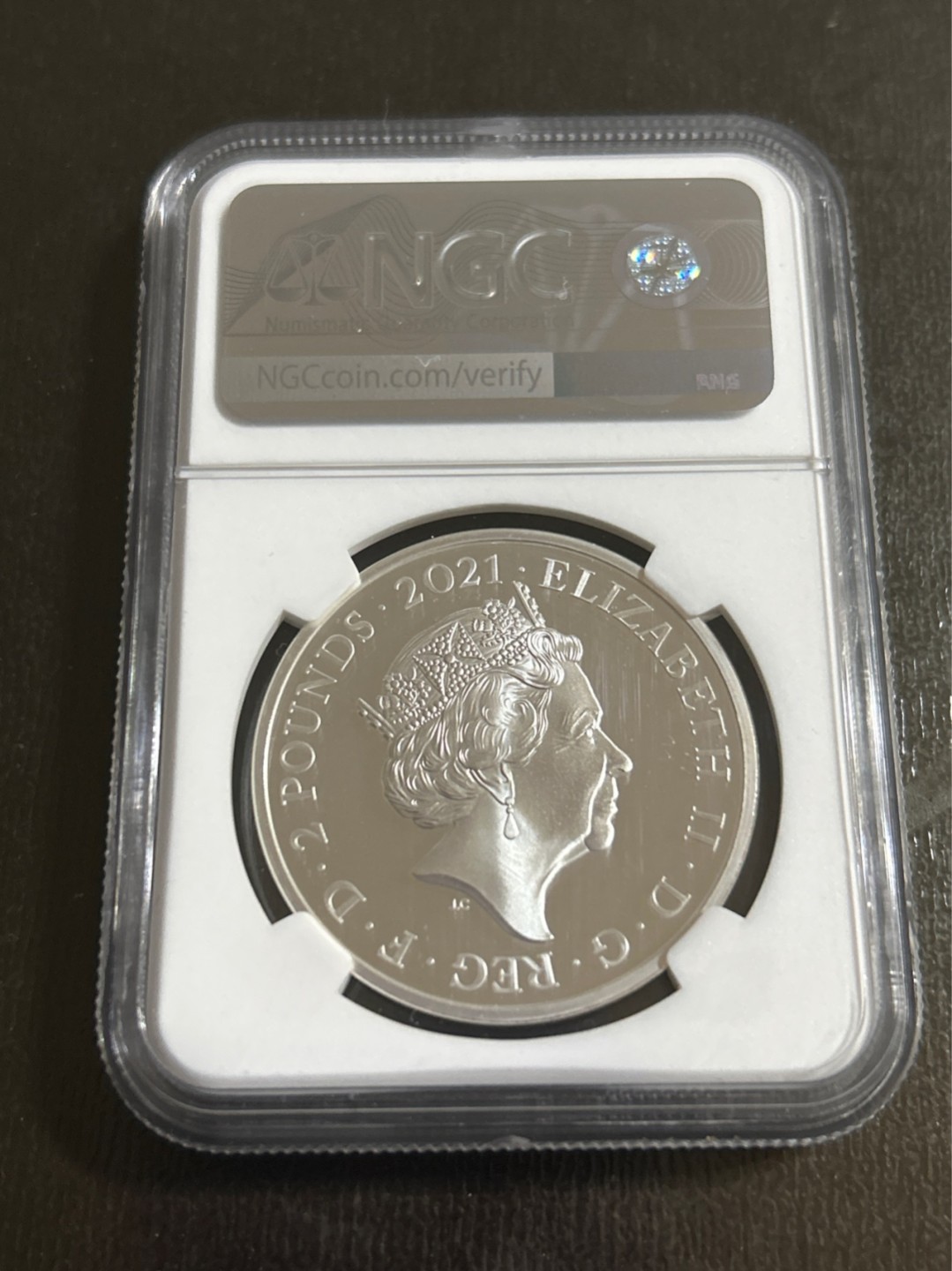 收藏联盟Quantum Auction 第201期拍卖 硬币场 英国2021年2英镑   NGC PF70UC 满分级别 首发蓝标  Mr.Men Little Miss系列 开心先生 彩色精制银币