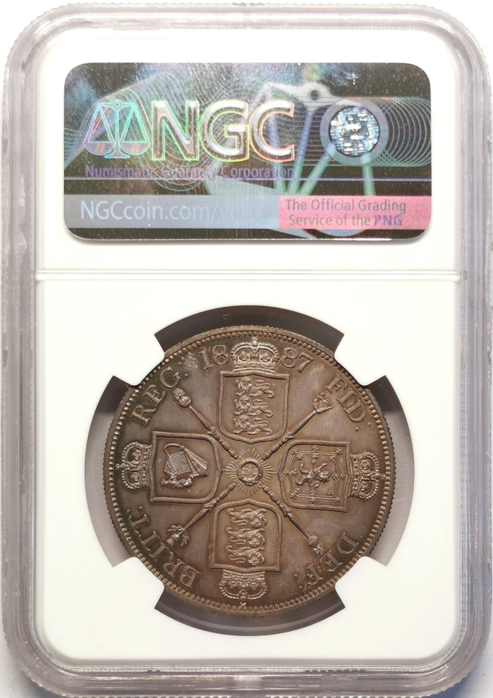 凡希社世界钱币微拍第二百十六期 稀！1887英国老维高冠双佛罗林NGC-PF64五彩绝美收藏级！