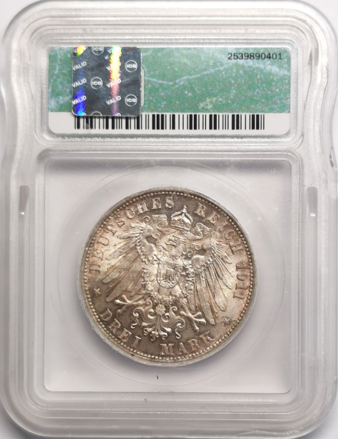 凡希社世界钱币微拍第二百十六期 1911符腾堡金婚3马克ICG-MS67超级品！