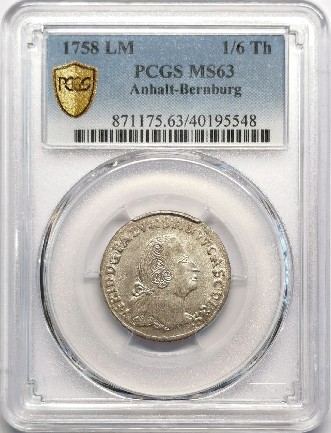 凡希社世界钱币微拍第二百十六期 1758安哈特伯恩堡1/6泰勒PCGS-MS63