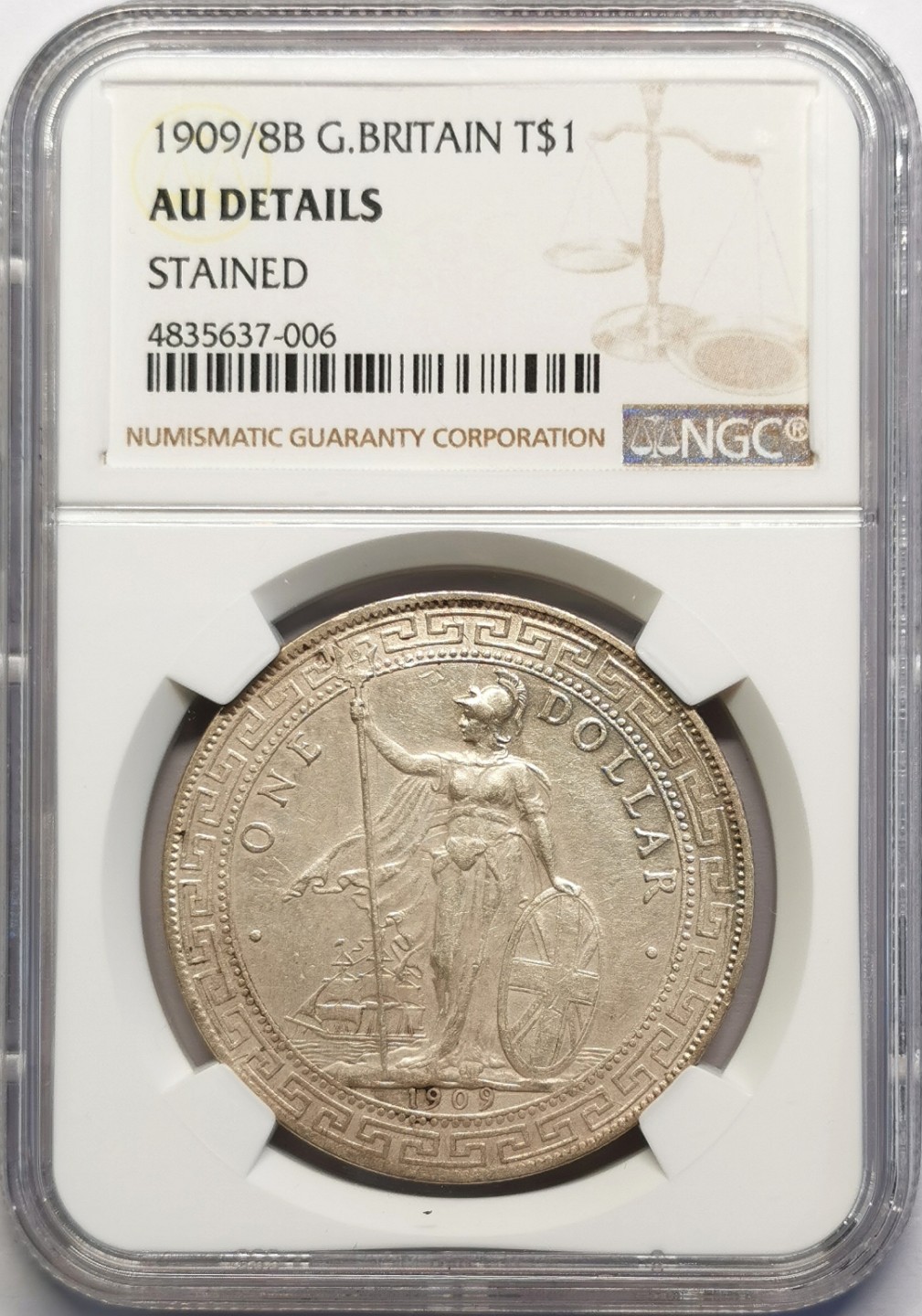 凡希社世界钱币微拍第二百十六期 1909/8B骑字站洋NGC-AUD