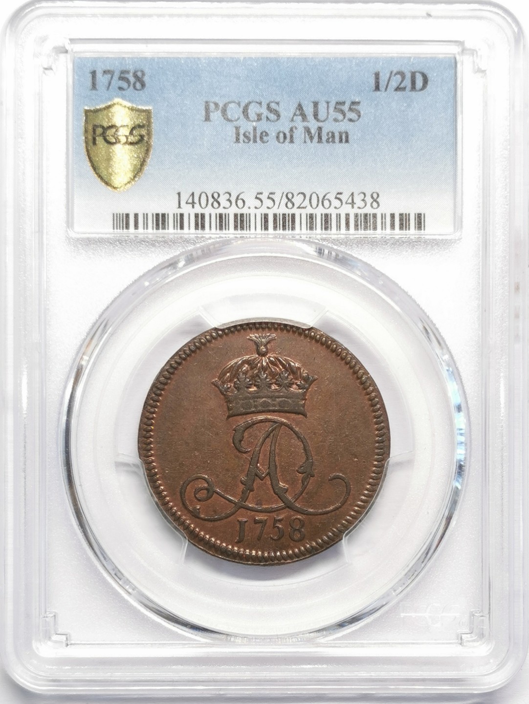 凡希社世界钱币微拍第二百十六期 1758马恩岛1/2便士PCGS-AU55罕见！