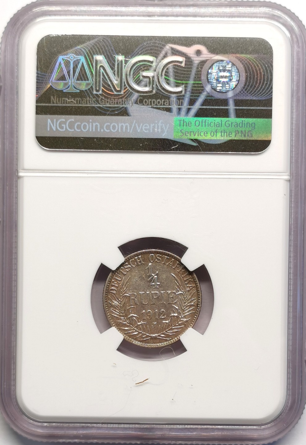 凡希社世界钱币微拍第二百十六期 1912J德属东非1/4卢比NGC-AU55