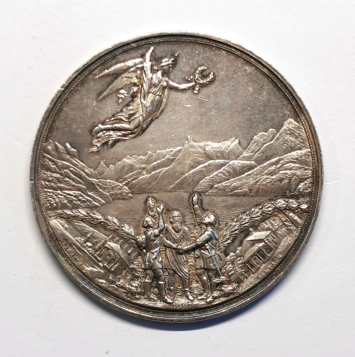 凡希社世界钱币微拍第二百十六期 1891瑞士联邦300周年纪念大银章AU 50mm