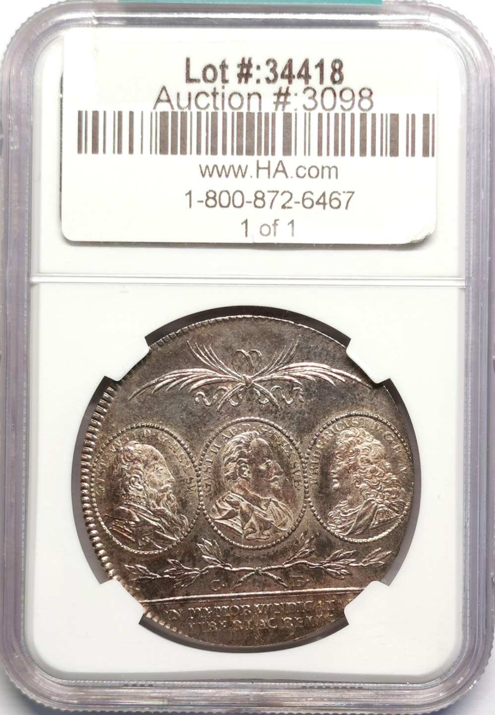 凡希社世界钱币微拍第二百十六期 稀！1821瑞典卡尔十四政治与宗教自由三百周年纪念RIKSDALER大银NGC-MS63间金包浆收藏级！