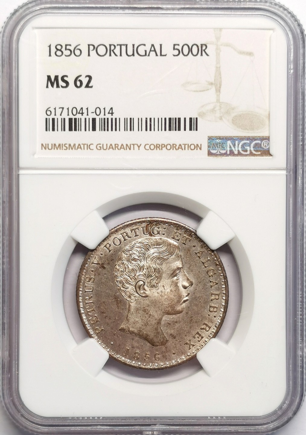凡希社世界钱币微拍第二百十六期 1856葡萄牙佩德罗五世500R银币NGC-MS62