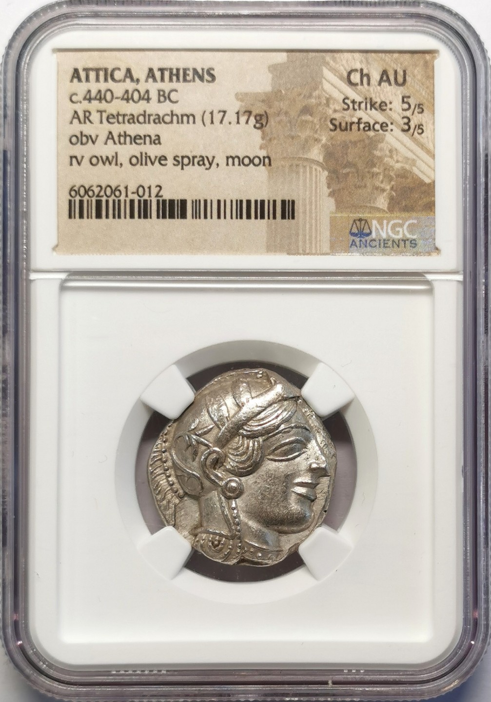 凡希社世界钱币微拍第二百十六期 古希腊雅典娜与猫头鹰4德拉克马银币NGC-CHAU