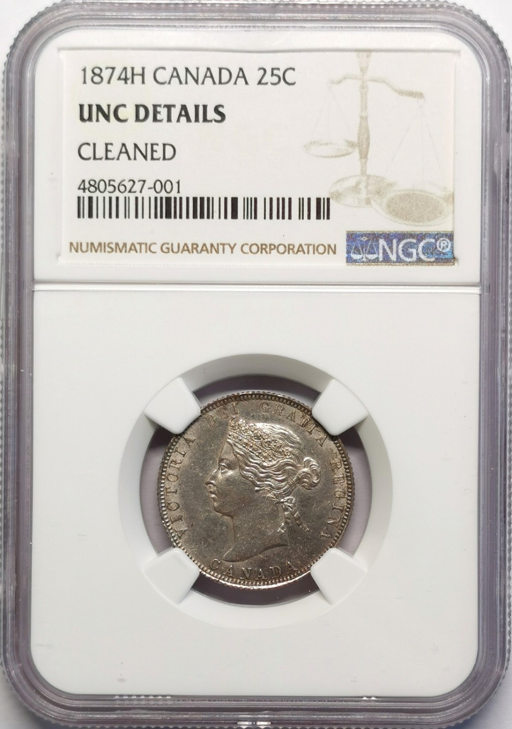 凡希社世界钱币微拍第二百十六期 1874H英属加拿大小维25分银币NGC-UNCD