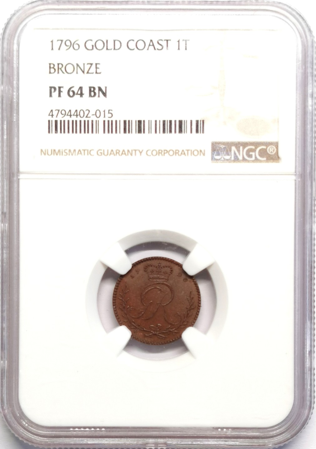 凡希社世界钱币微拍第二百十六期 荐！1796黄金海岸Tackoe铜质样币NGC-PF64铜色优美！