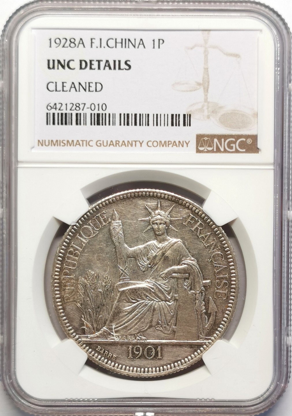 凡希社世界钱币微拍第二百十六期 1901法属印度支那皮亚斯特大银NGC-UNCD细节上佳！