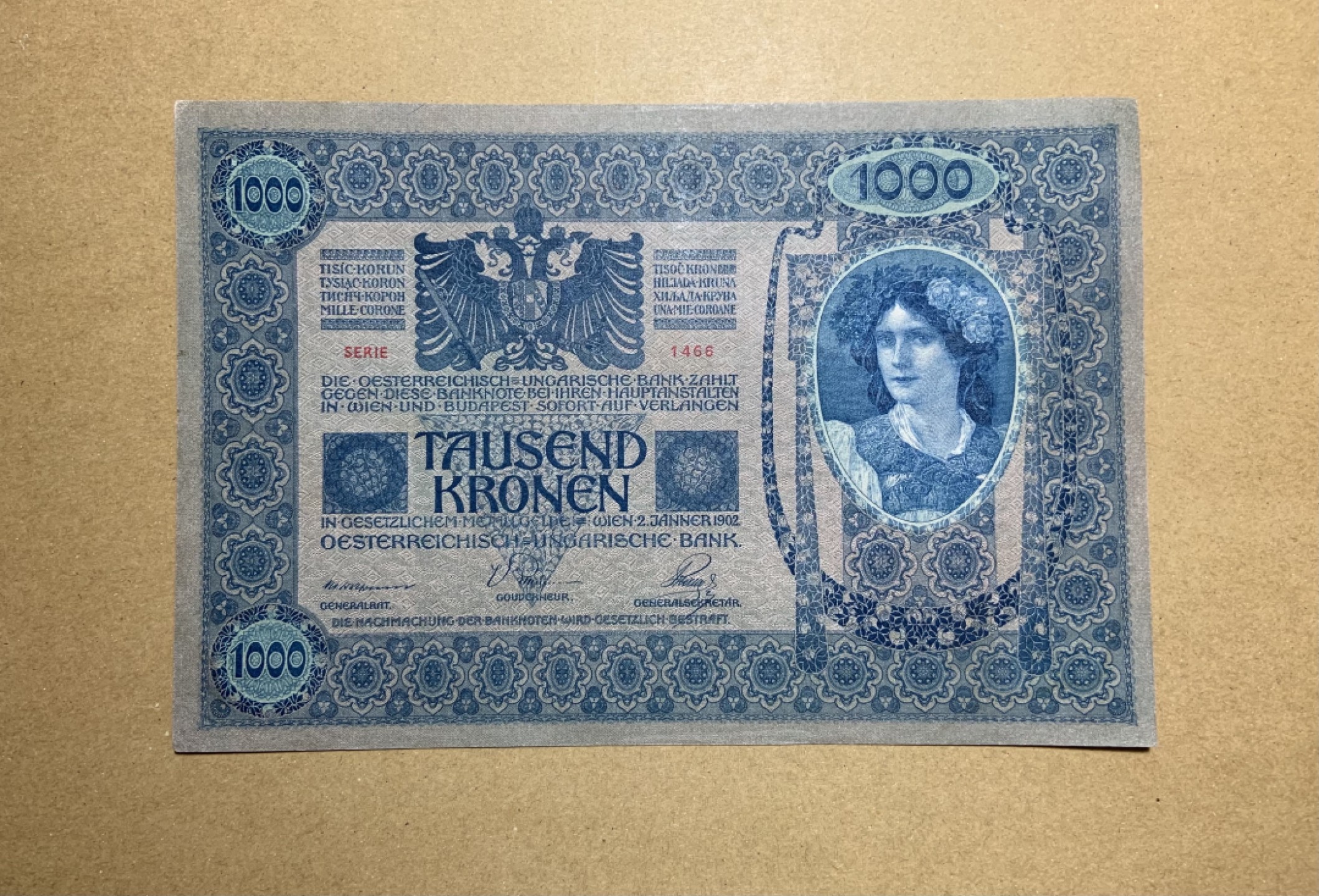 收藏联盟Quantum Auction 第200期拍卖  奥地利1902年1000克朗 品相全新UNC 超级大票