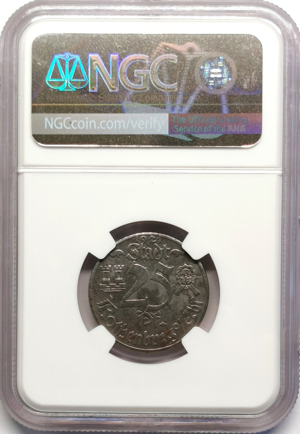 凡希社世界钱币微拍第二百十六期 1921德紧罗森伯格25芬尼铁币NGC-MS62