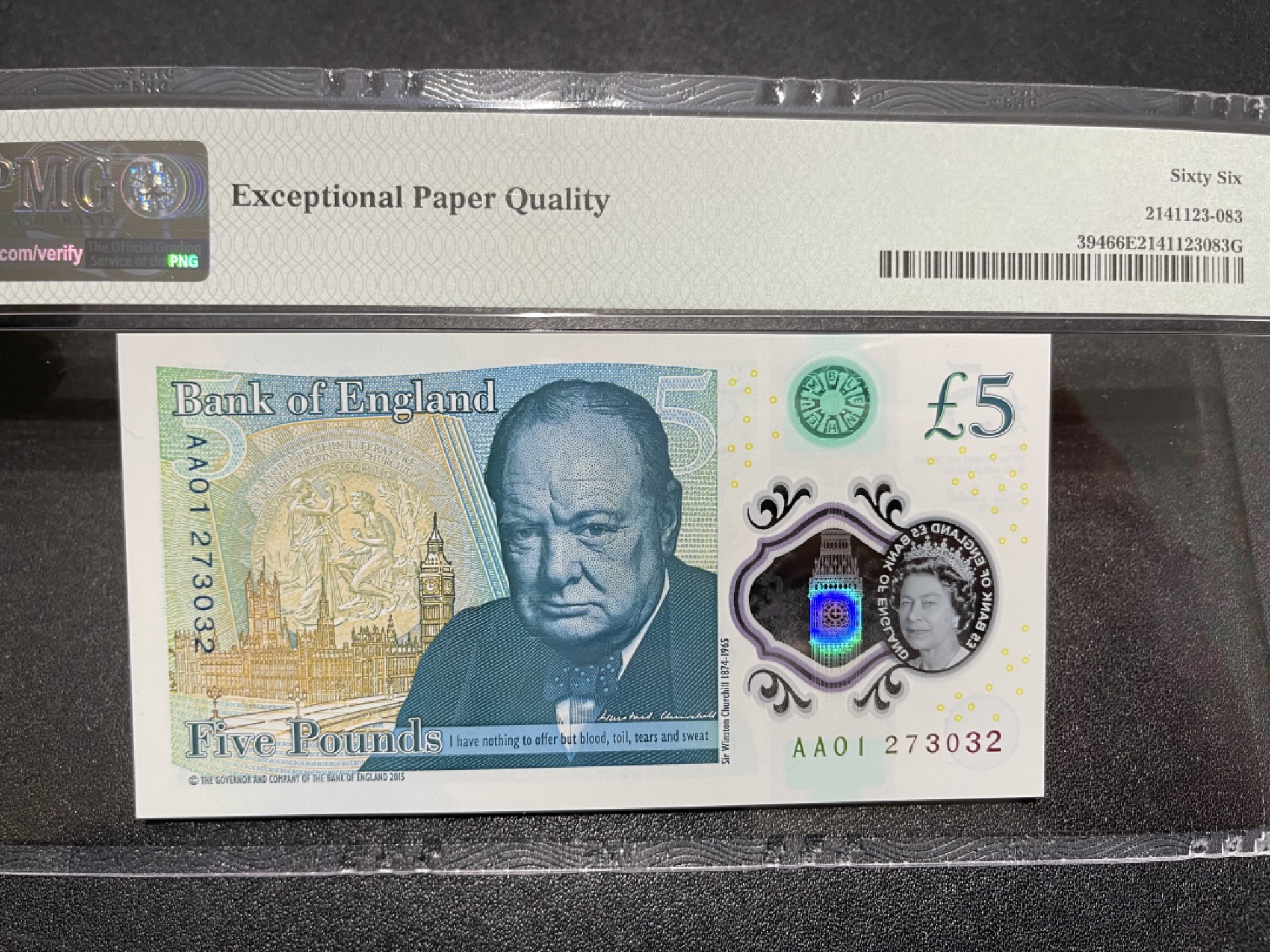 《外钞收藏家》第二百一十期 2015年英国最新版5镑 AA01首发冠 PMG66