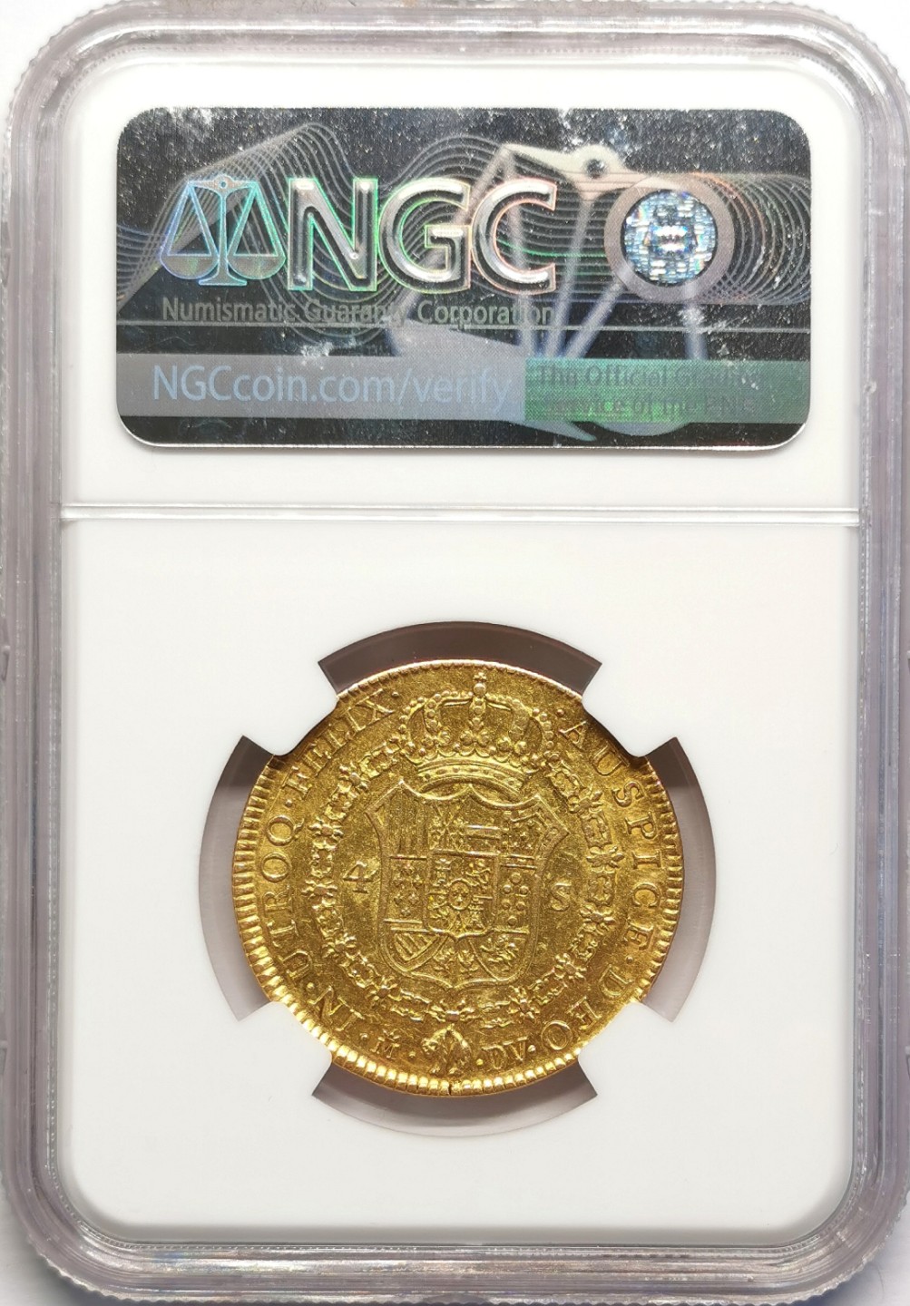 凡希社世界钱币微拍第二百十六期 1787M西班牙卡洛斯三世4E金币NGC-AU55稀见！