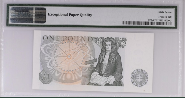 收藏联盟Quantum Auction 第200期拍卖  英国1978-80年1镑 PMG67 初版 牛顿