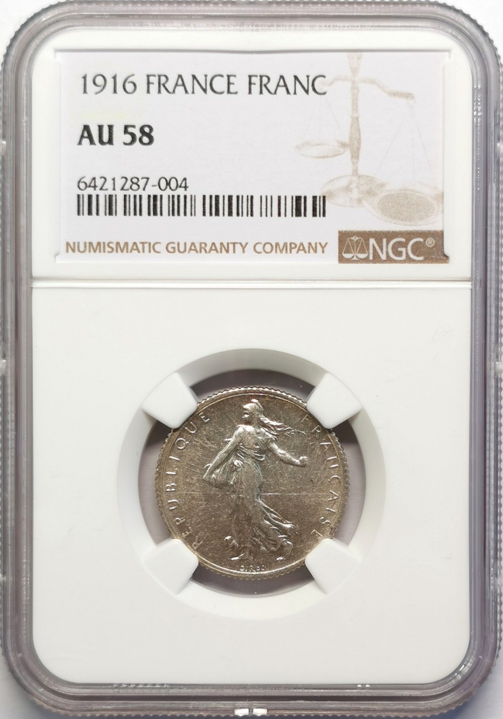 凡希社世界钱币微拍第二百十六期 1916法国银法郎NGC-AU58