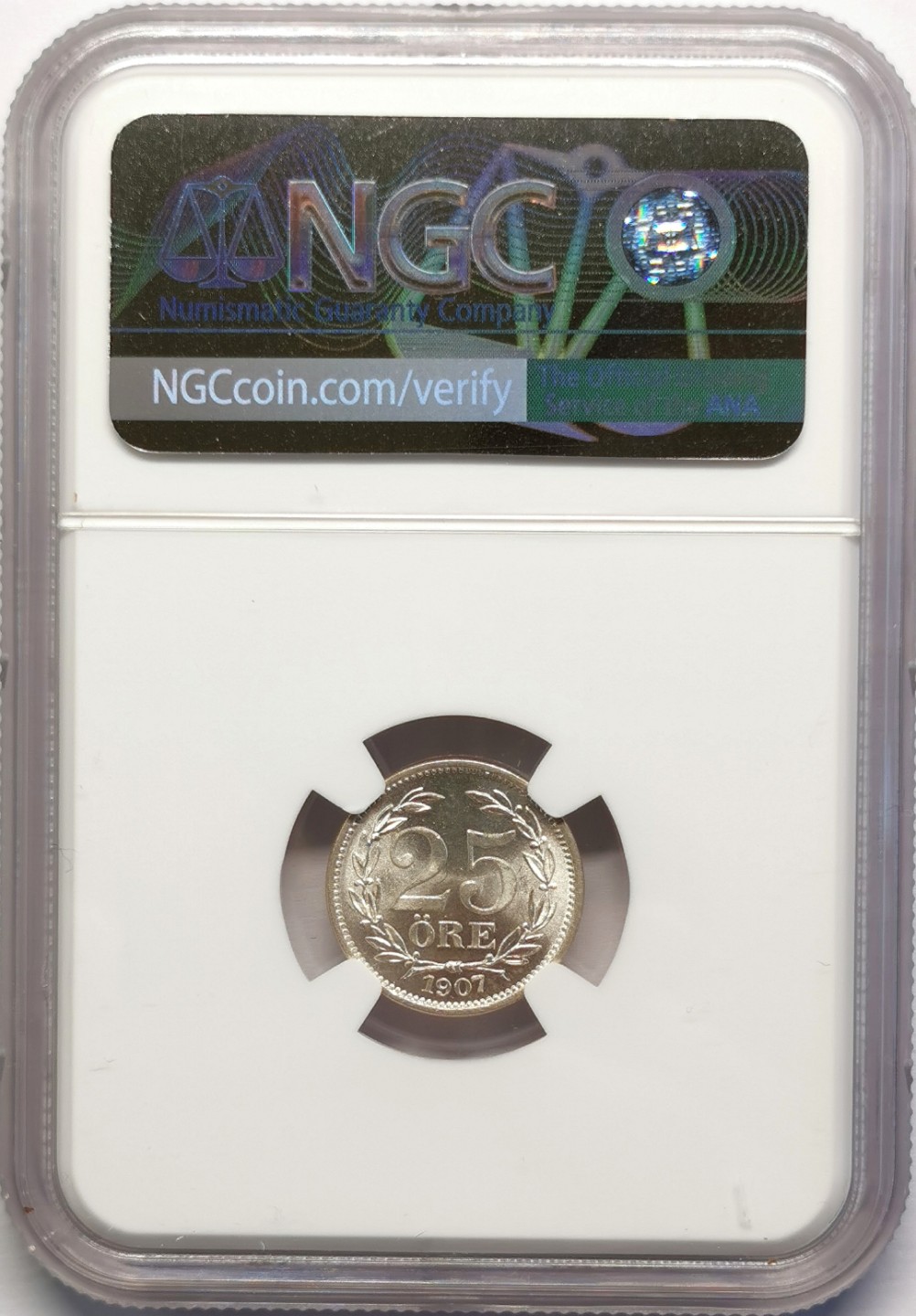 凡希社世界钱币微拍第二百十六期 1907EB瑞典25欧尔银辅币NGC-MS65高分！