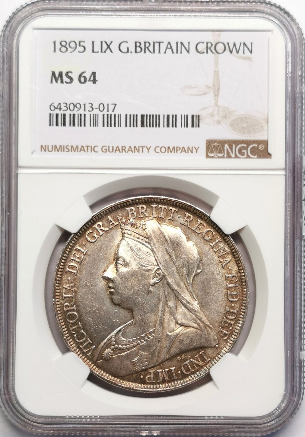 凡希社世界钱币微拍第二百十六期 荐！1895LIX英国老维批纱马剑NGC-MS64浅紫金色包浆收藏级！
