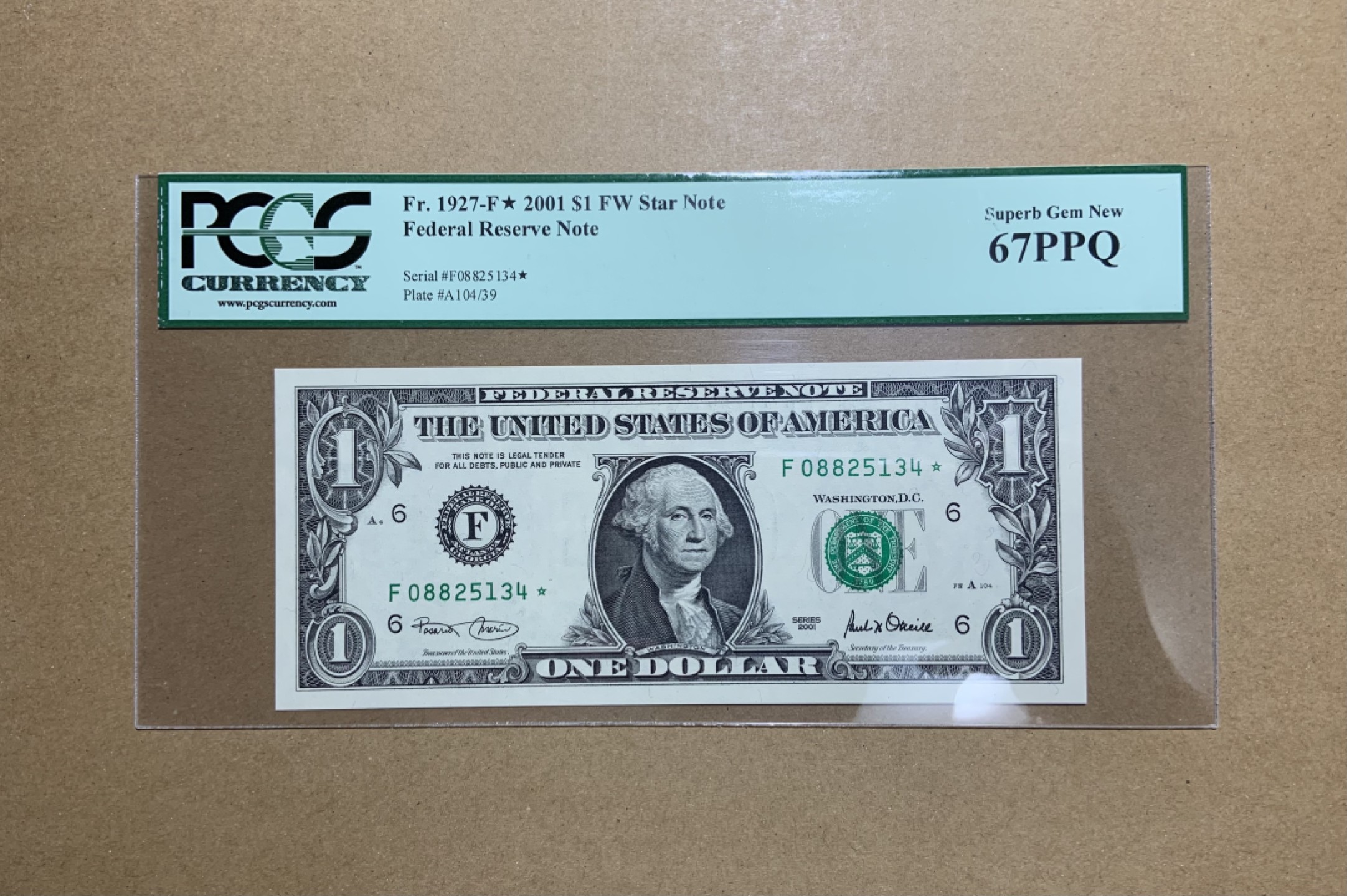 收藏联盟Quantum Auction 第200期拍卖  美国2001年联邦储备券1美元 星补号 PCGS67