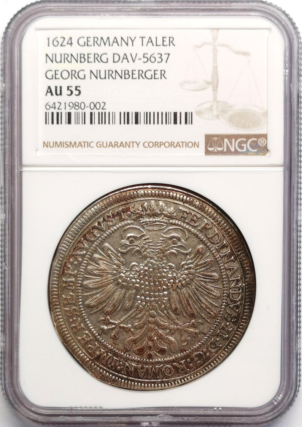 凡希社世界钱币微拍第二百十六期 1625纽伦堡三纹章泰勒大银NGC-AU55