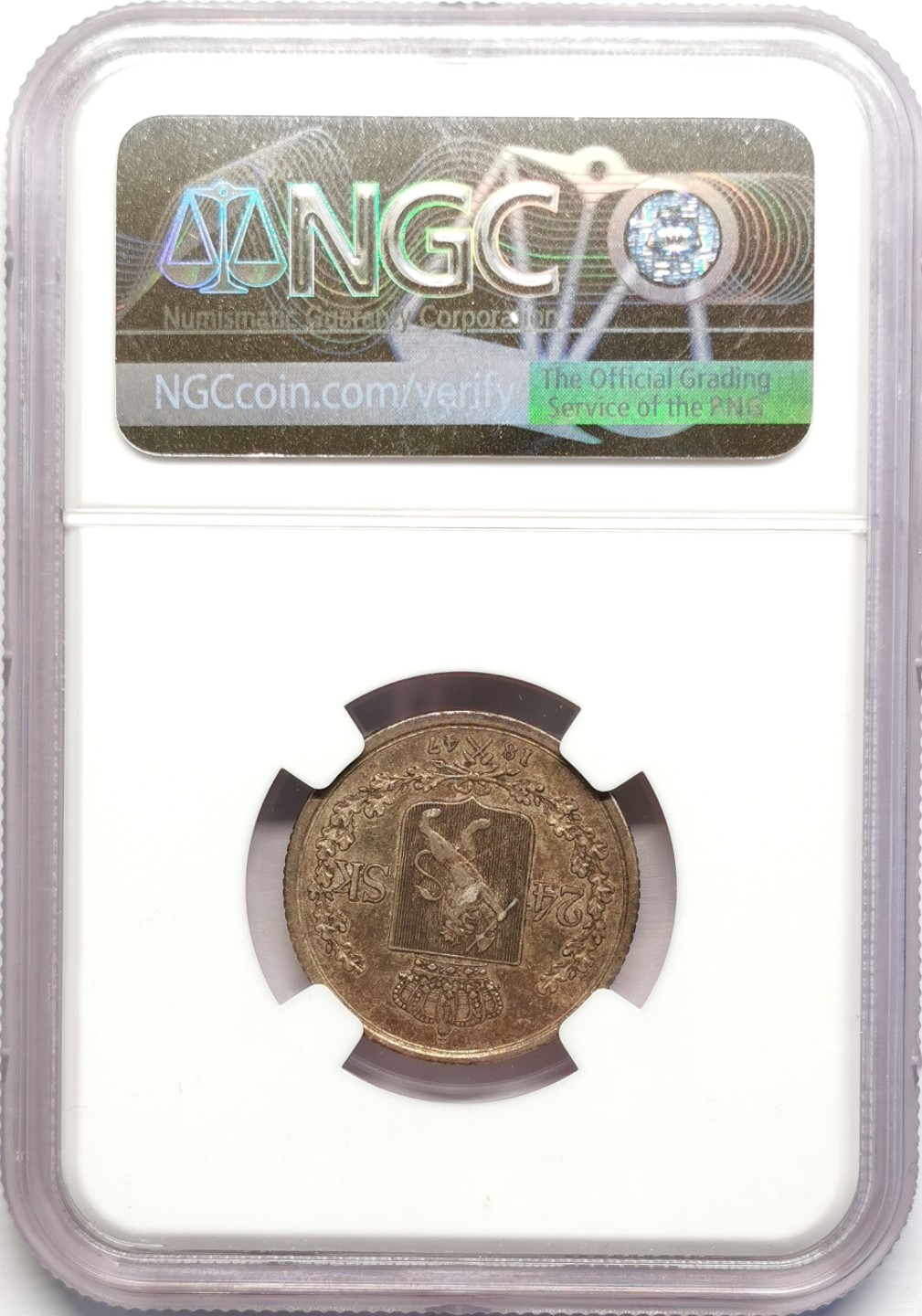 凡希社世界钱币微拍第二百十六期 1847瑞典奥斯卡一世24S银辅币NGC-AU55