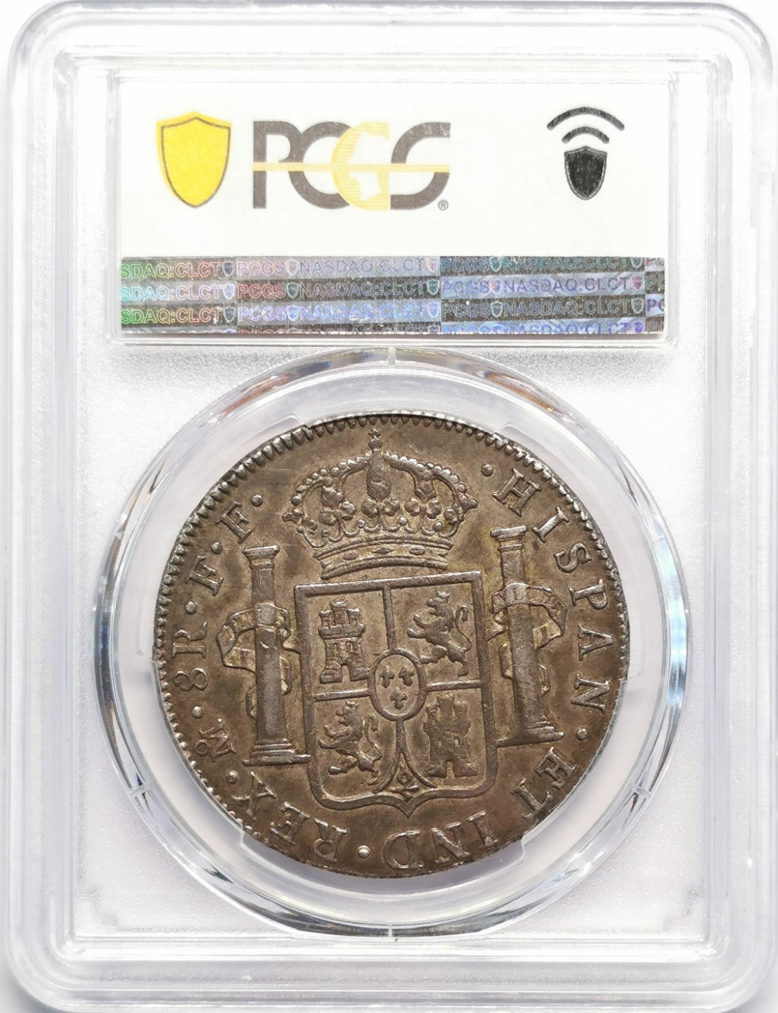 凡希社世界钱币微拍第二百十六期 1781MO墨西哥卡三双柱PCGS-AU55黑彩原味品！