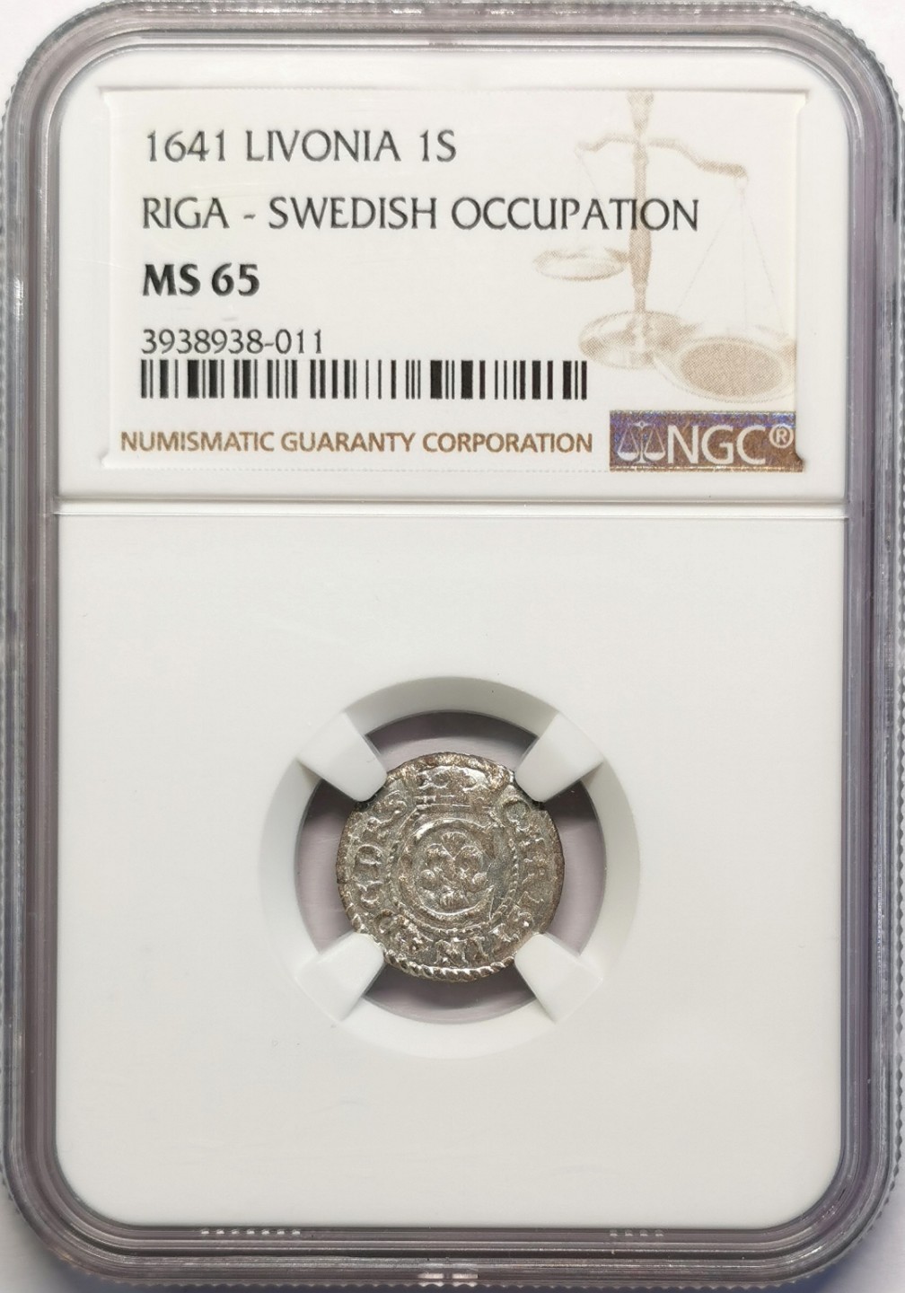 凡希社世界钱币微拍第二百十六期 荐！1641利沃尼亚（瑞占里加）1S银辅币NGC-MS65罕见品质！
