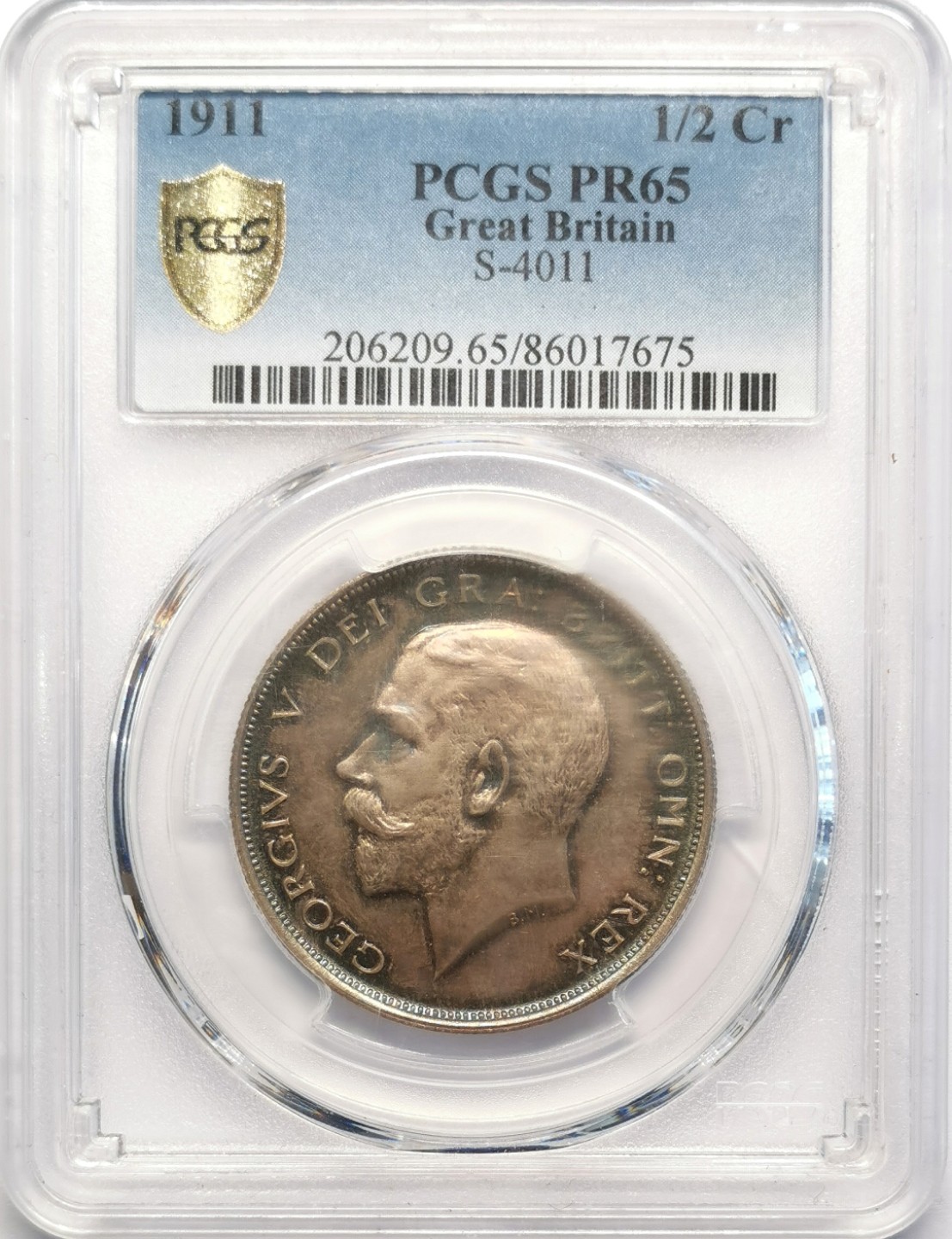 凡希社世界钱币微拍第二百十六期 荐！1911英国乔五1/2克朗精铸PCGS-PF65五彩出色！