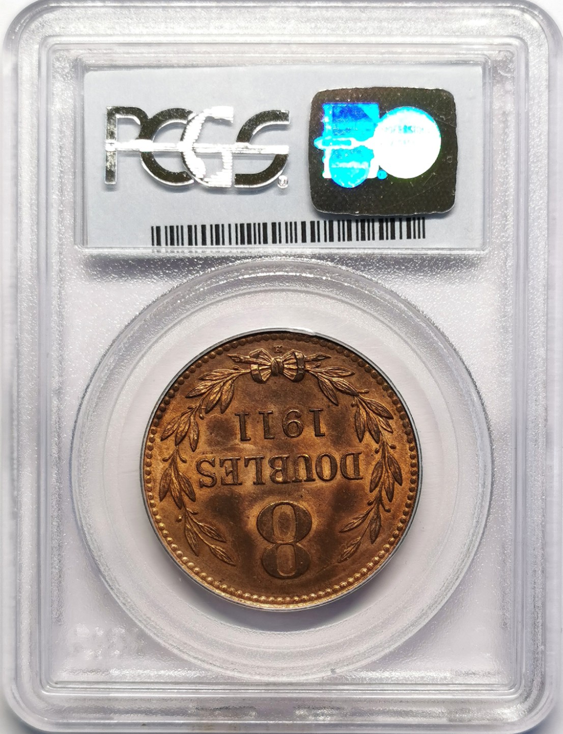 凡希社世界钱币微拍第二百十六期 1911H根西岛8道波大铜PCGS-MS66原色铜光！
